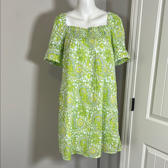 J Crew x SZ Blockprints Square Neck Puff Sleeve Mini Dress Green Sz M NEW BQ857 - Picture 4 of 16